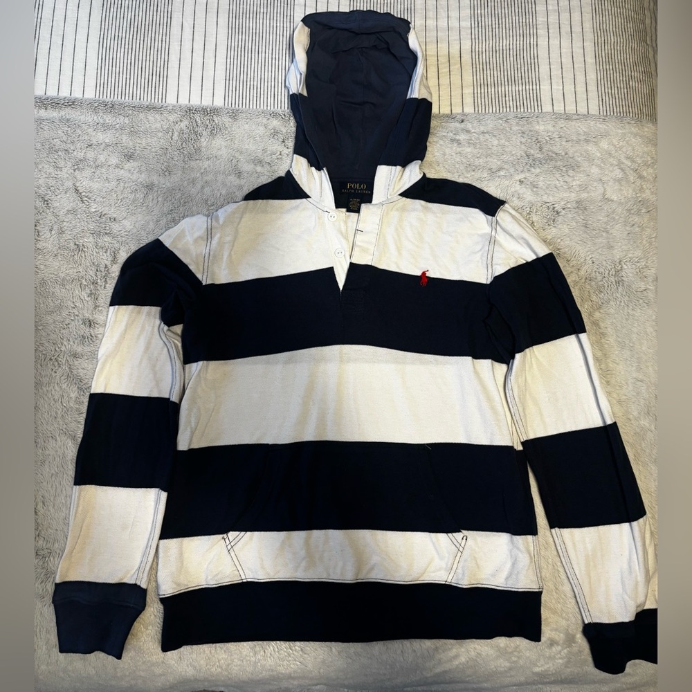 Polo by Ralph Lauren White and Blue Hooded Rugby Shirt | Boys 18/20